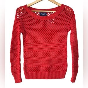American Eagle Sweater Womens XS Chunky Open Knit Stretch Red Top